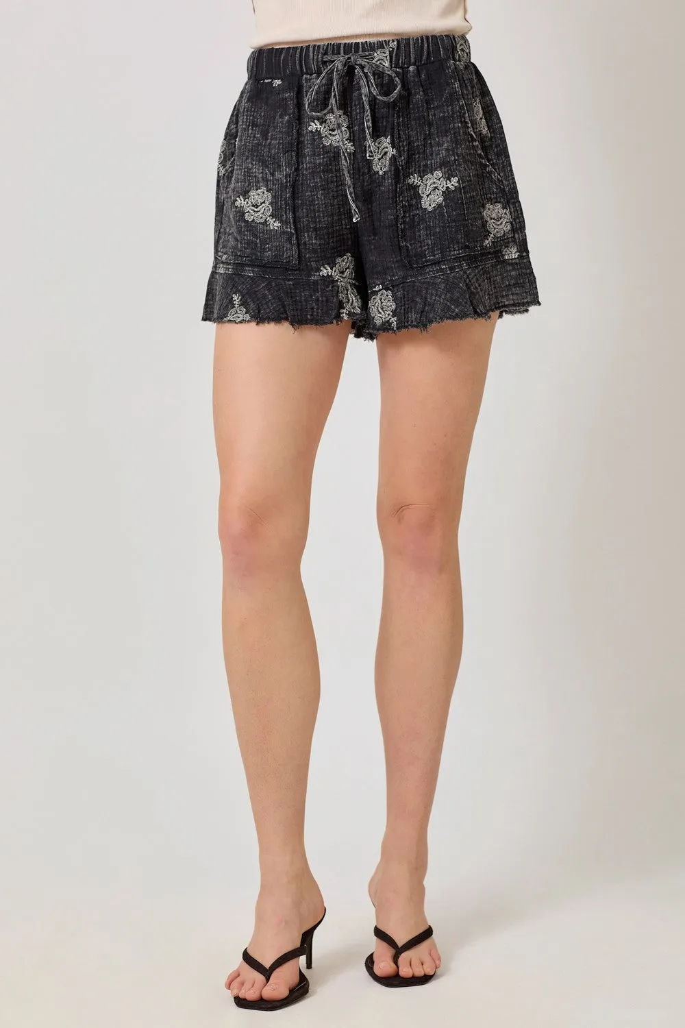 Washed Embroidered Shorts