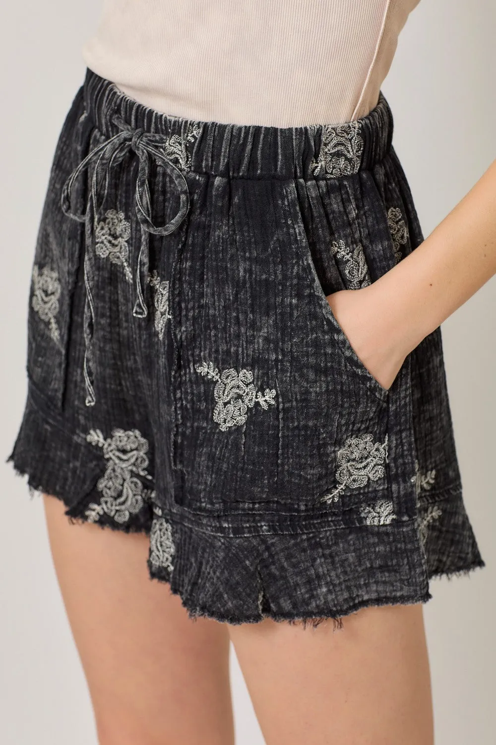 Washed Embroidered Shorts