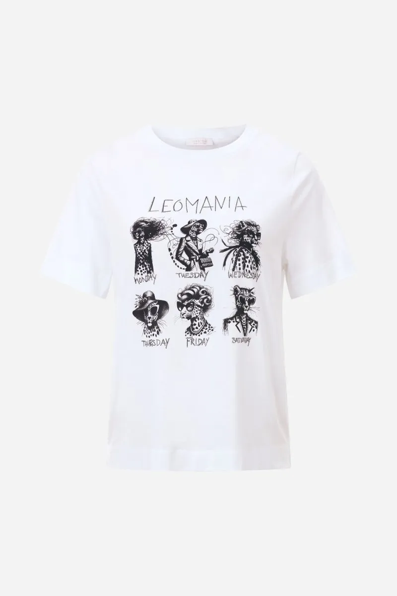 Weißes T-Shirt mit schwarzem Leo-Print