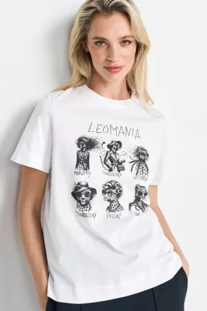 Weißes T-Shirt mit schwarzem Leo-Print