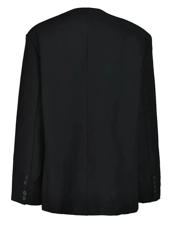 Wenkouban-Winter outfits Christmas V-Neck Two Button Oversized Black Blazer Jacket