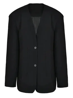 Wenkouban-Winter outfits Christmas V-Neck Two Button Oversized Black Blazer Jacket
