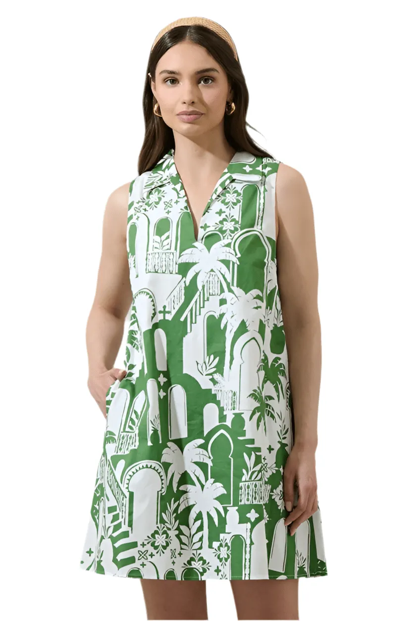 White and olive Nala city shift mini dress