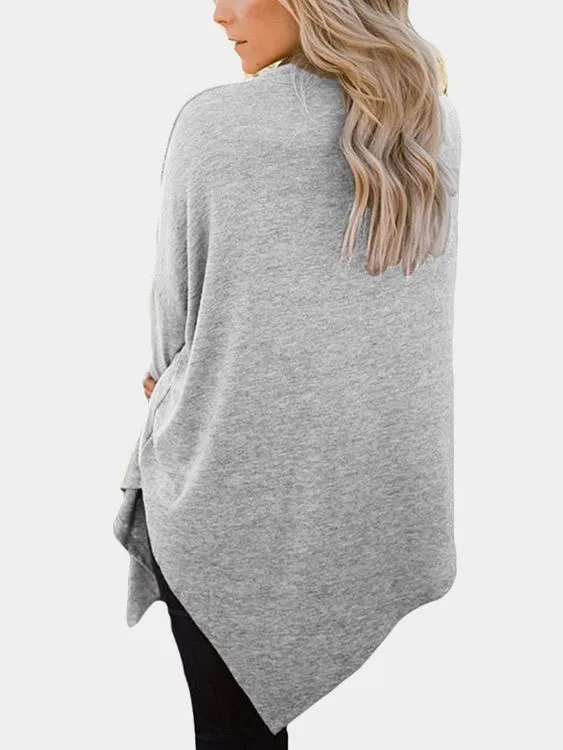 Wholesale Perkins Collar Long Sleeve Irregular Hem Top