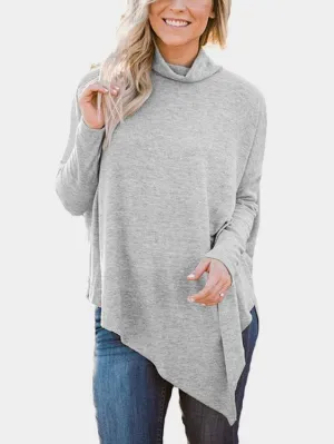 Wholesale Perkins Collar Long Sleeve Irregular Hem Top