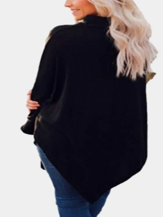Wholesale Perkins Collar Long Sleeve Irregular Hem Top