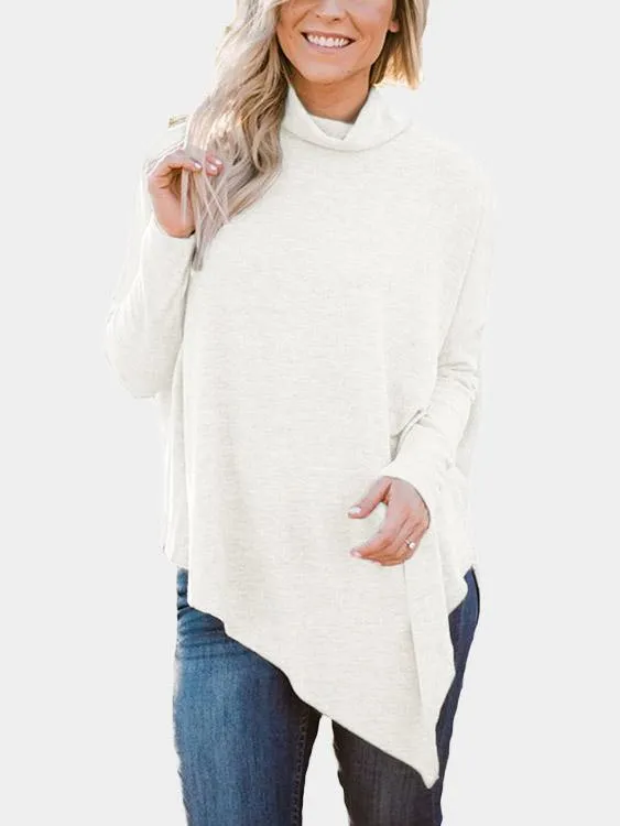 Wholesale Perkins Collar Long Sleeve Irregular Hem Top