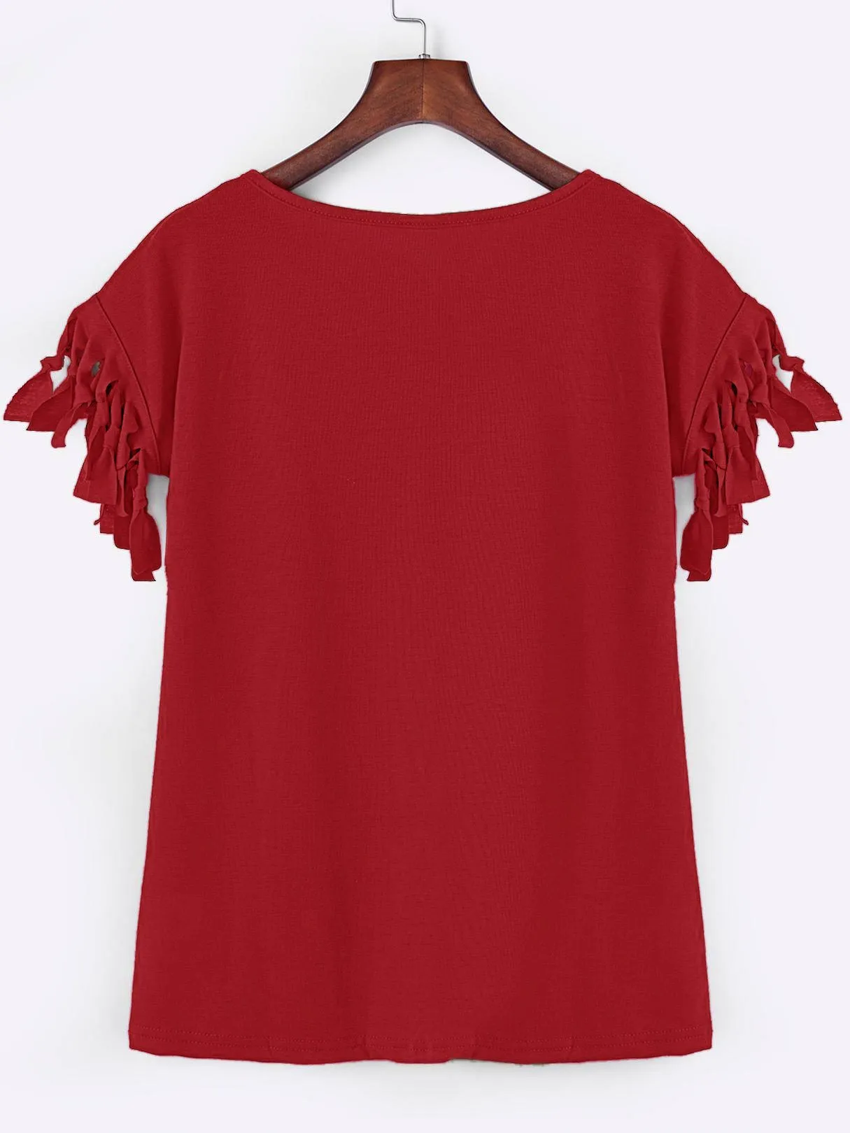Wholesale Scoop Neck Plain Tassel Short Sleeve T-Shirts