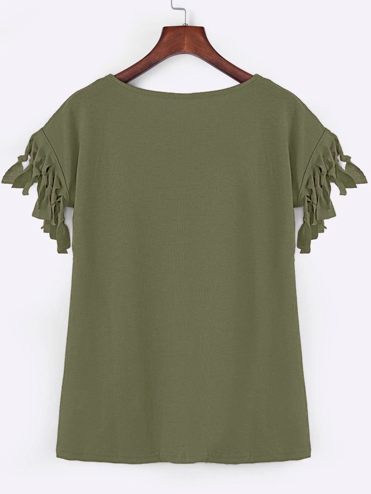 Wholesale Scoop Neck Plain Tassel Short Sleeve T-Shirts