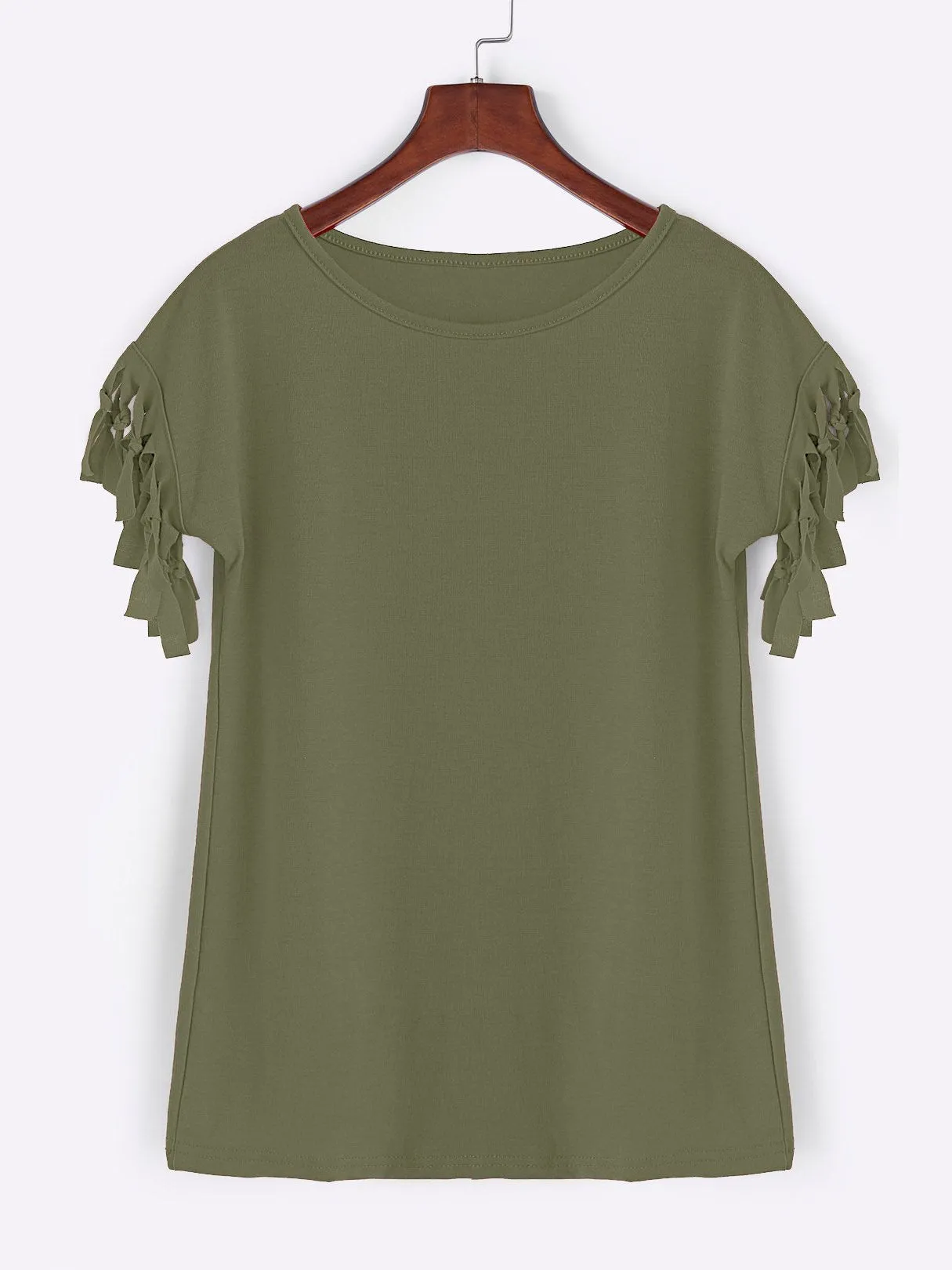 Wholesale Scoop Neck Plain Tassel Short Sleeve T-Shirts