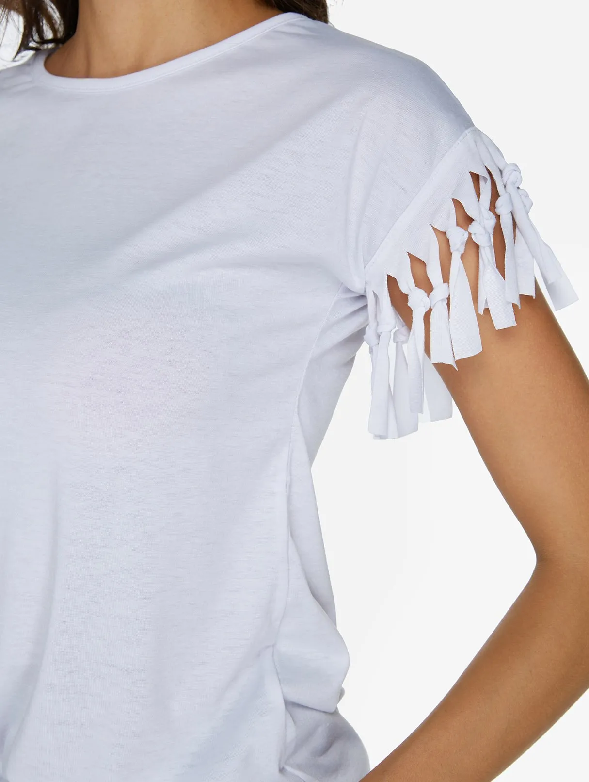Wholesale Scoop Neck Plain Tassel Short Sleeve T-Shirts
