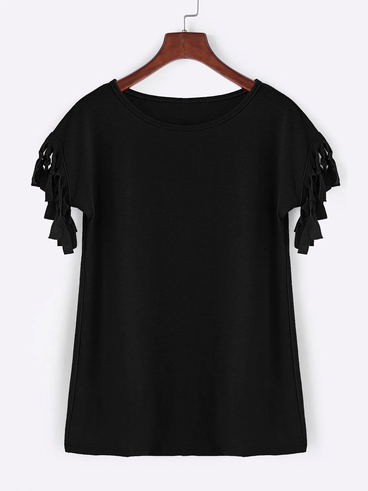 Wholesale Scoop Neck Plain Tassel Short Sleeve T-Shirts