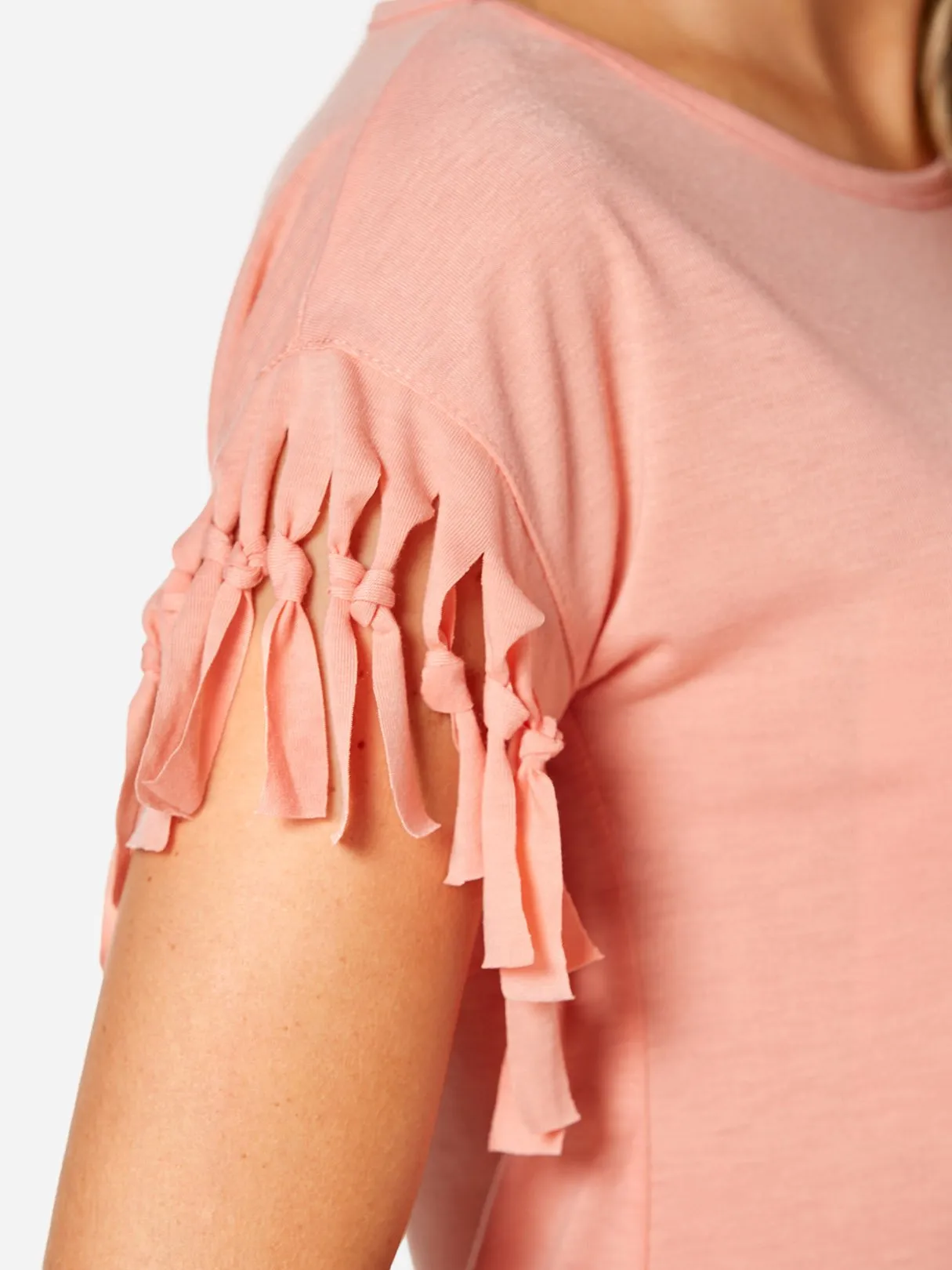 Wholesale Scoop Neck Plain Tassel Short Sleeve T-Shirts