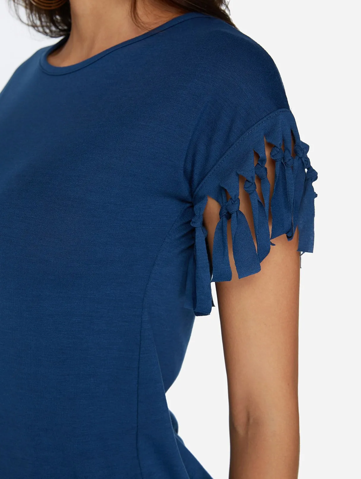 Wholesale Scoop Neck Plain Tassel Short Sleeve T-Shirts