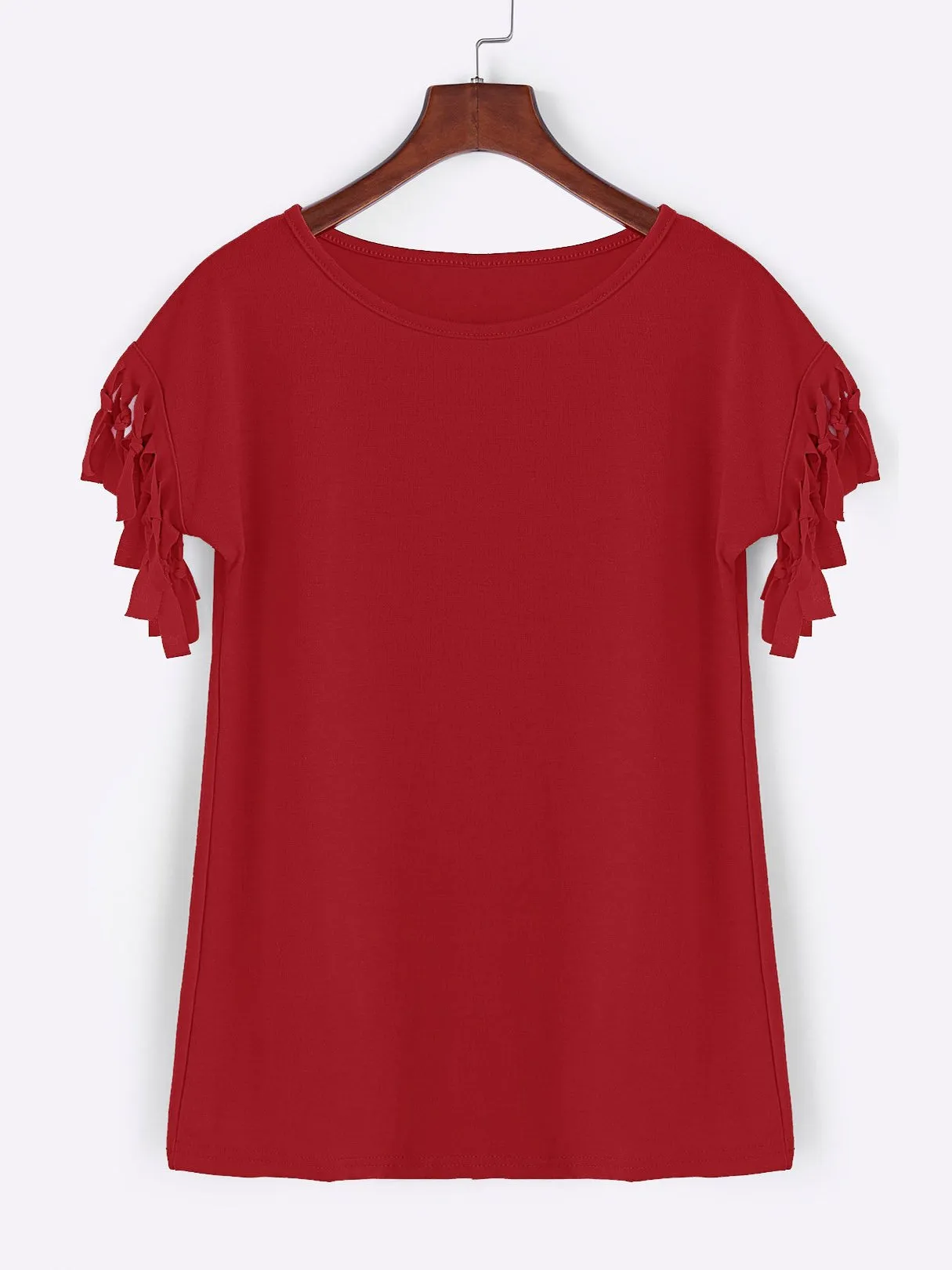 Wholesale Scoop Neck Plain Tassel Short Sleeve T-Shirts