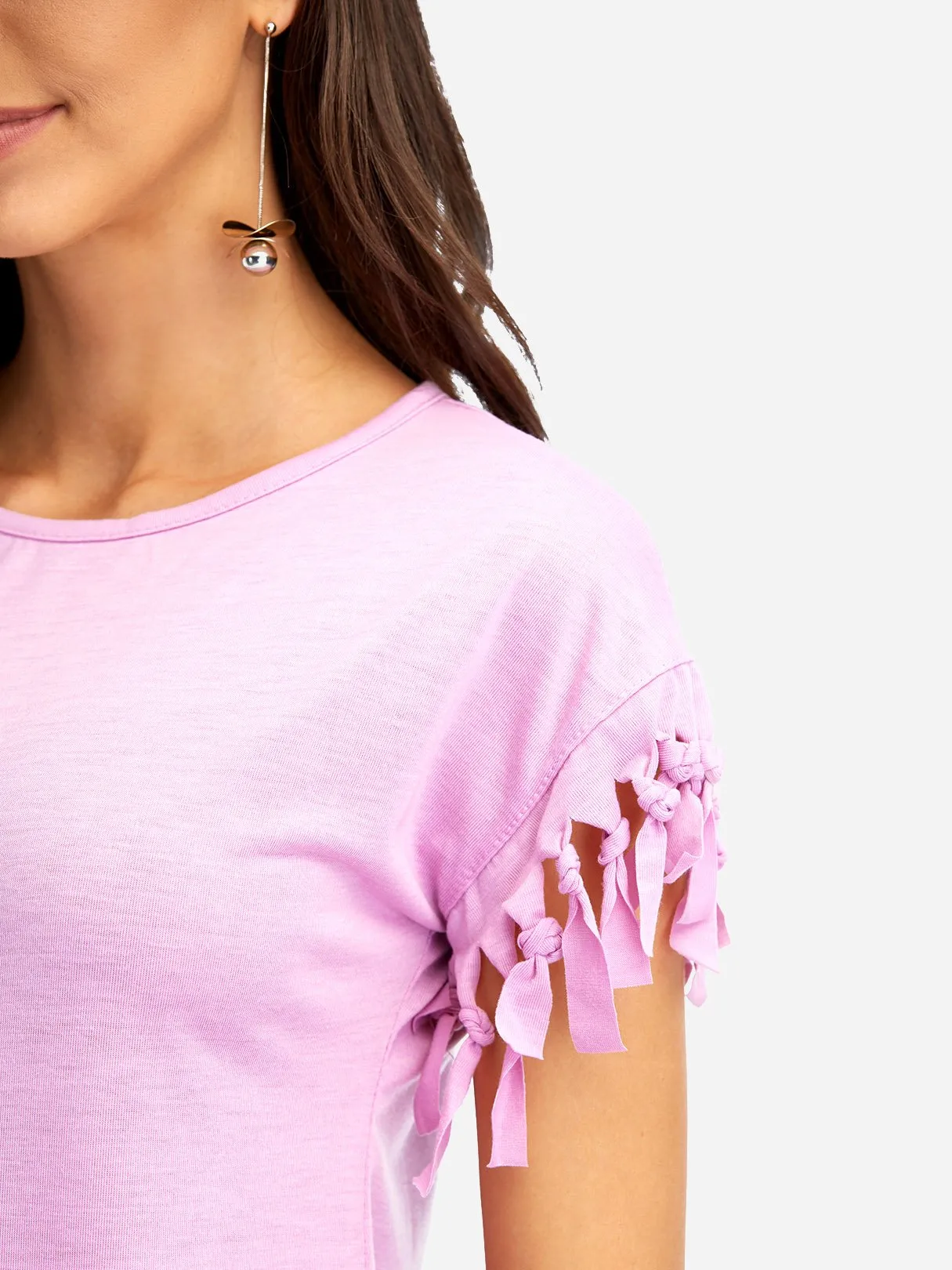 Wholesale Scoop Neck Plain Tassel Short Sleeve T-Shirts