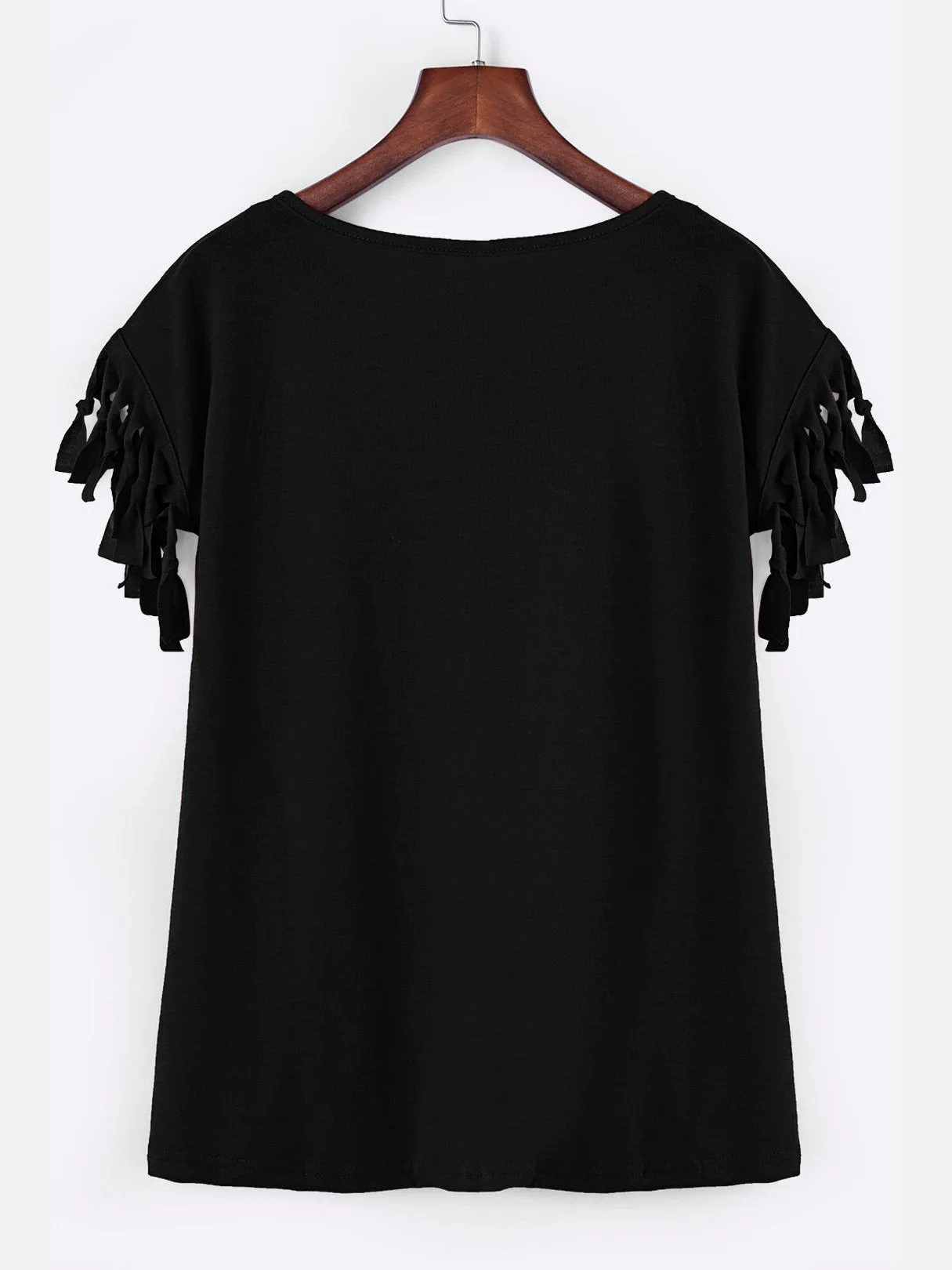 Wholesale Scoop Neck Plain Tassel Short Sleeve T-Shirts