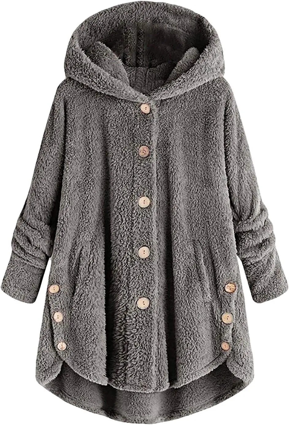 Winter Jackets for Women Fleece Button Jacket with Pockets Oversized Long Sherpa Hoodie Fuzzy Jacket Warm Teddy Coat
