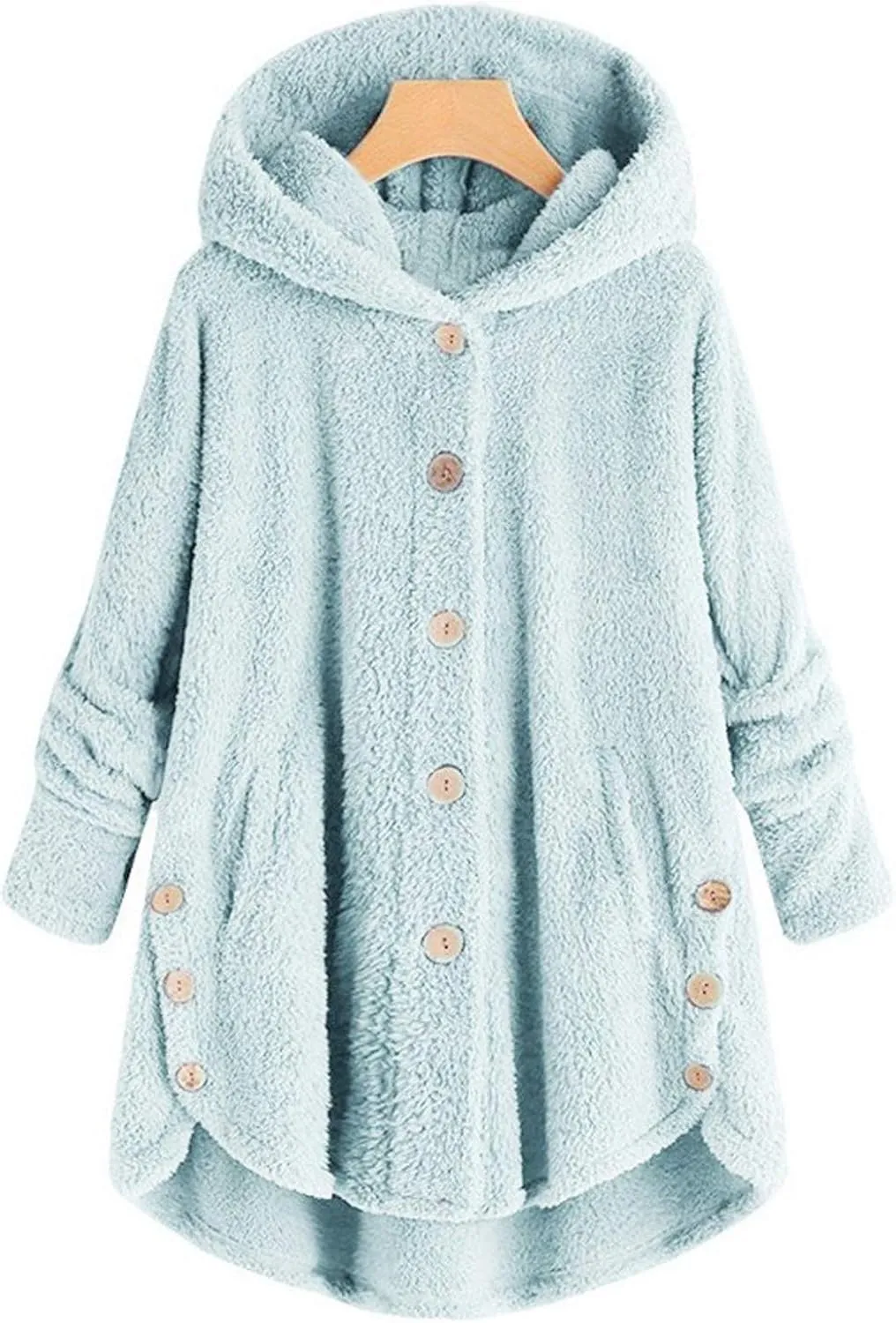 Winter Jackets for Women Fleece Button Jacket with Pockets Oversized Long Sherpa Hoodie Fuzzy Jacket Warm Teddy Coat