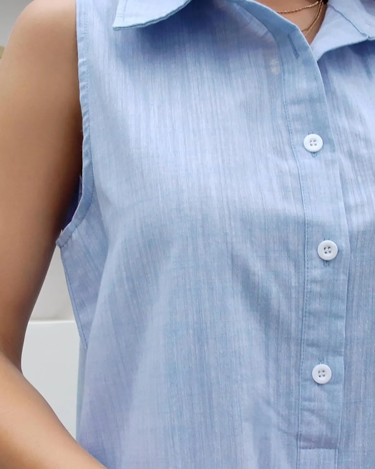 Women Sleeveless Mini Dress Button Down Shirt Dress V Neck Reffle Hem Cotton Linen Tunic Short Dress