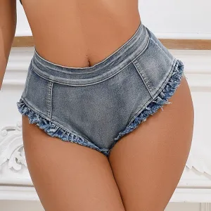 Women’s High Waist Raw Hem Denim Shorts – Light Blue, Stretchy & Stylish
