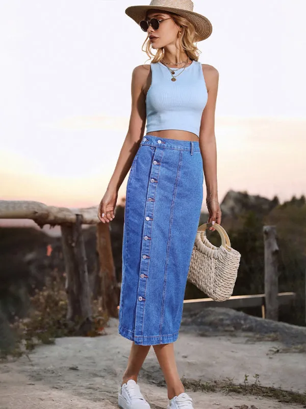 Women's Irregular Split Denim High Waist Skirt