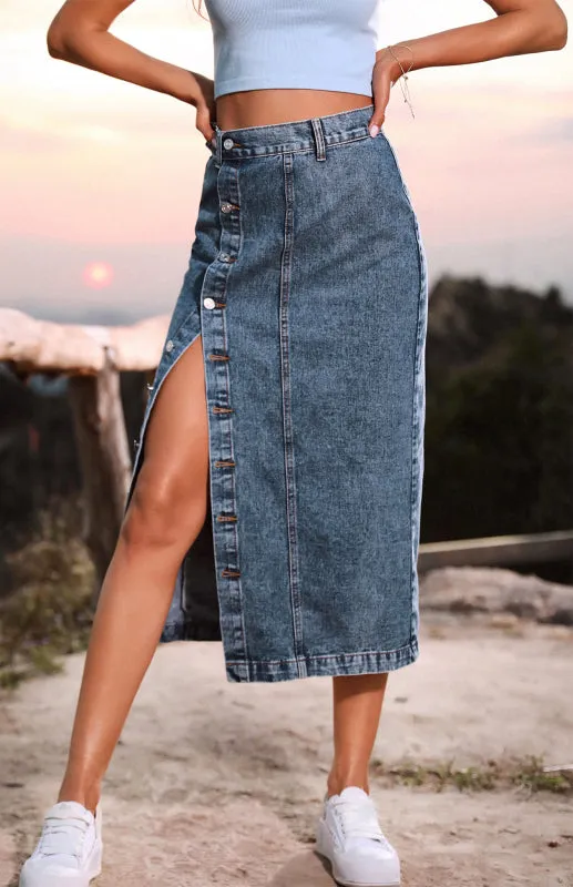 Women's Irregular Split Denim High Waist Skirt