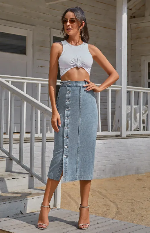 Women's Irregular Split Denim High Waist Skirt