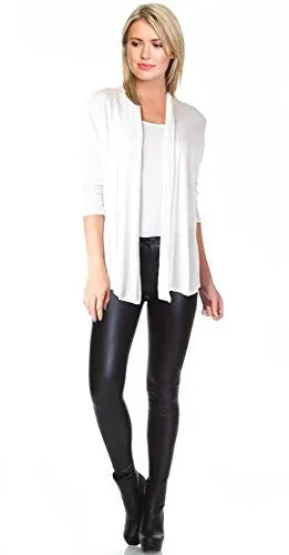 Womens Open Drape Cardigan Reg and Plus Size Cardigan Sweater Long Sleeves - USA White Medium