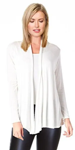 Womens Open Drape Cardigan Reg and Plus Size Cardigan Sweater Long Sleeves - USA White Medium