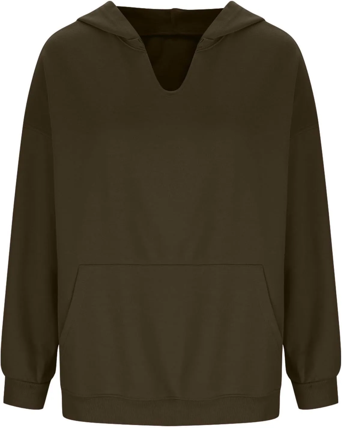 Womens Oversized Hoodies V Neck Sweatshirts Solid Long Sleeve Pullover Casual Fall Clothes 2024 Trendy Hooded Top