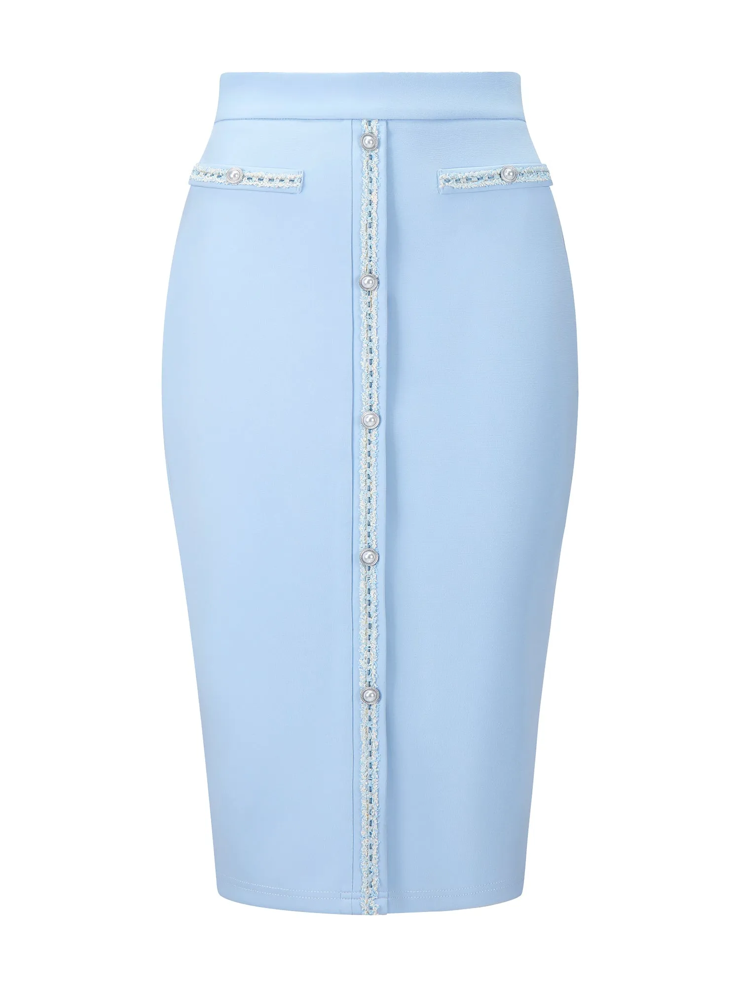 Women's Pencil Skirt High Waist Tweed Trim Work Bodycon Midi Skirts