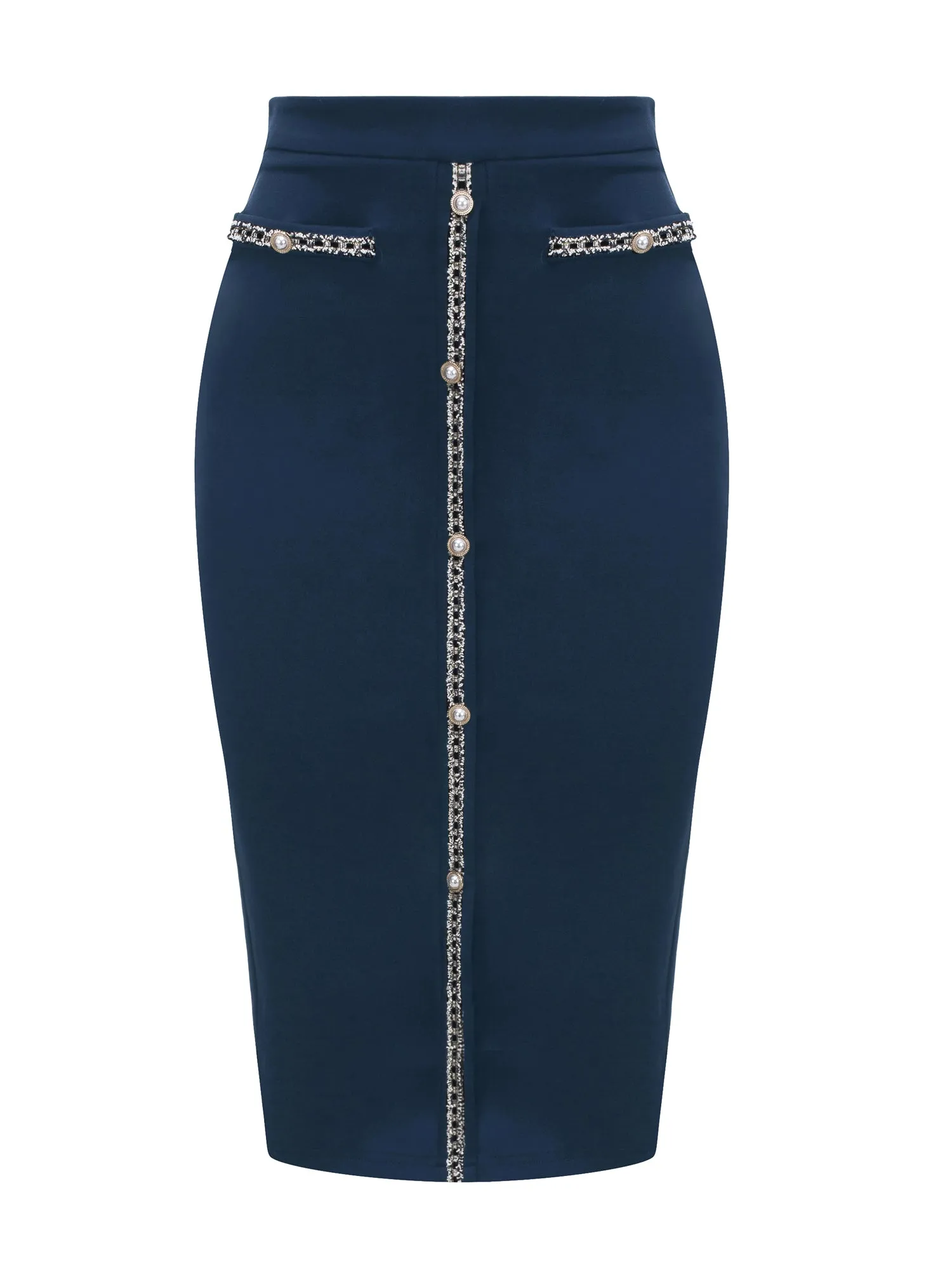Women's Pencil Skirt High Waist Tweed Trim Work Bodycon Midi Skirts