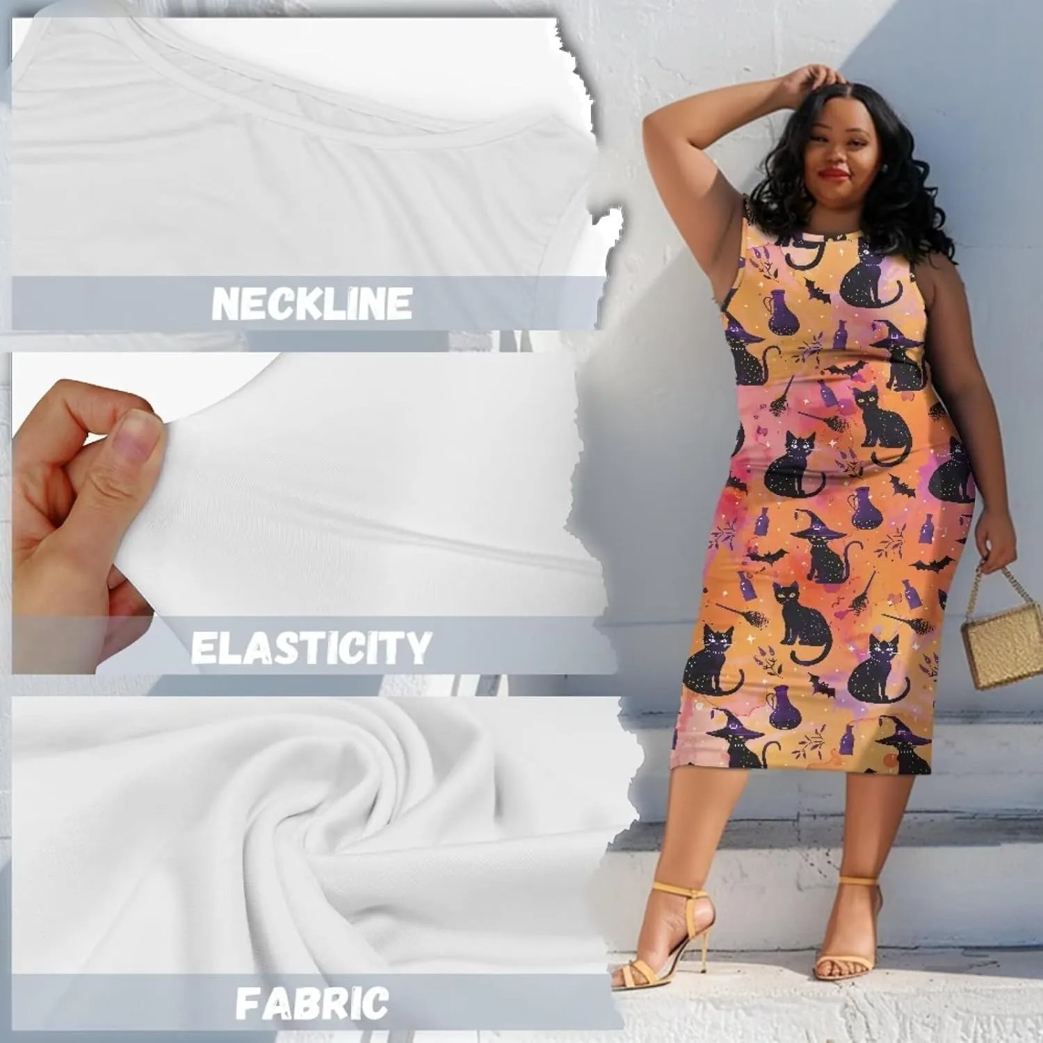Women's Sleeveless Bodycon Dress Plus Size Sundress Casual Crewneck Wrap Dress Shift Dress for Beach Vacation