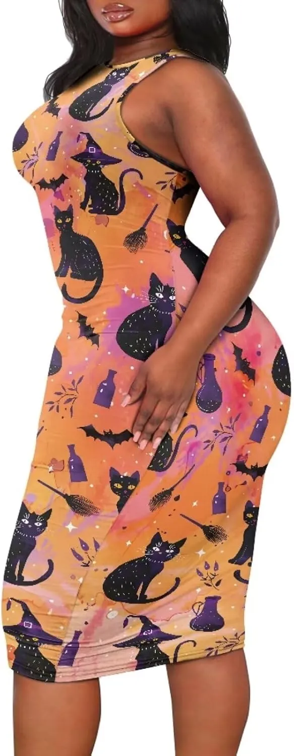 Women's Sleeveless Bodycon Dress Plus Size Sundress Casual Crewneck Wrap Dress Shift Dress for Beach Vacation