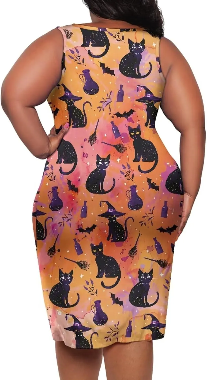 Women's Sleeveless Bodycon Dress Plus Size Sundress Casual Crewneck Wrap Dress Shift Dress for Beach Vacation