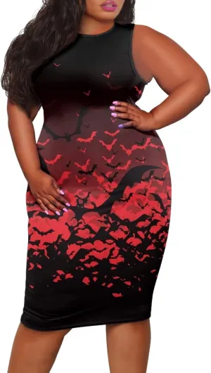 Women's Sleeveless Bodycon Dress Plus Size Sundress Casual Crewneck Wrap Dress Shift Dress for Beach Vacation