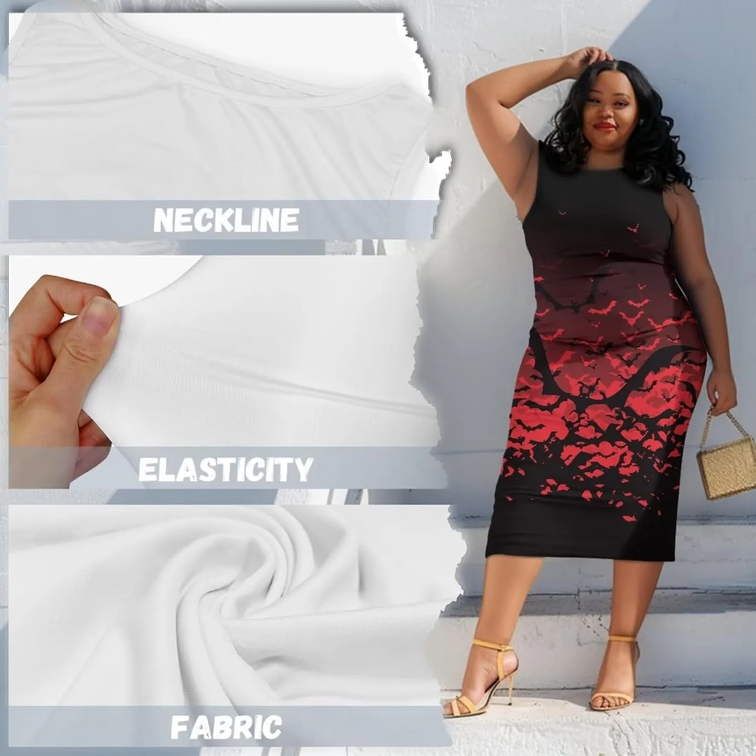Women's Sleeveless Bodycon Dress Plus Size Sundress Casual Crewneck Wrap Dress Shift Dress for Beach Vacation