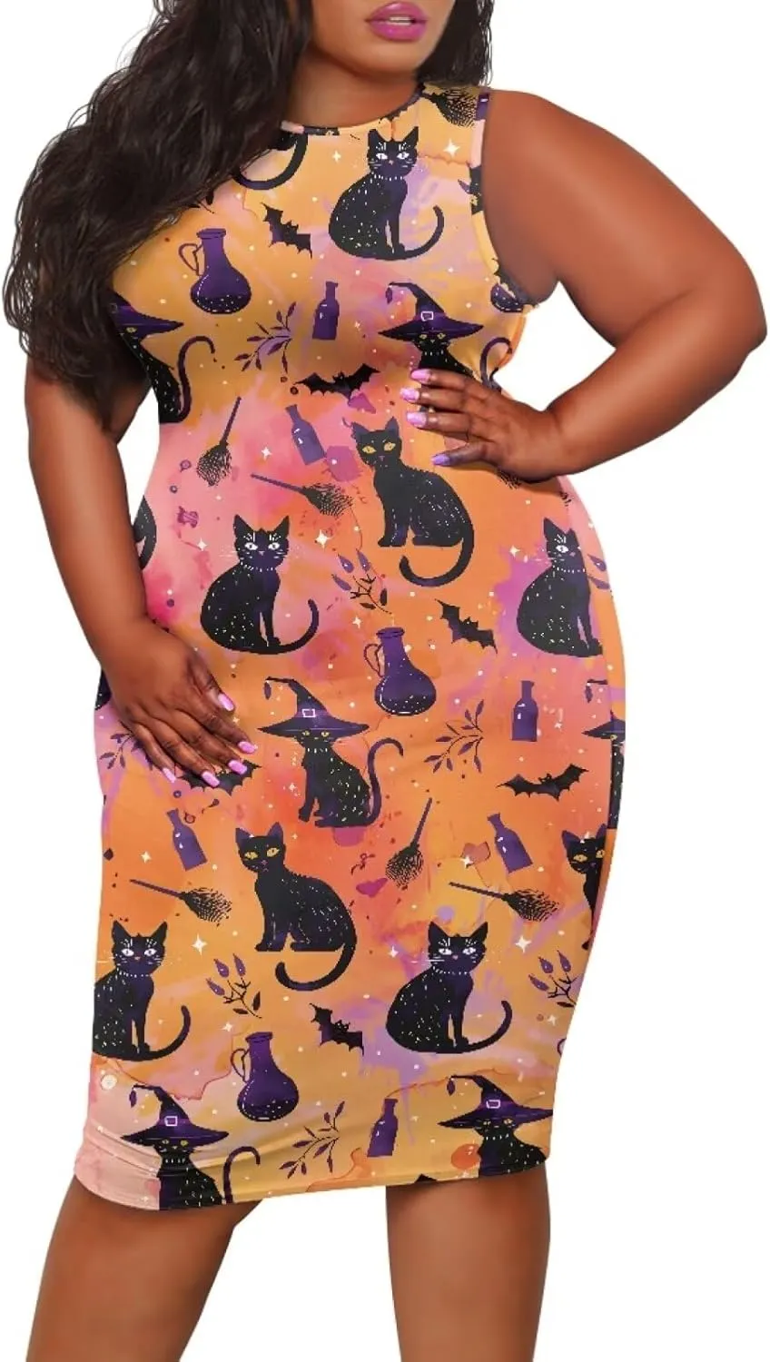 Women's Sleeveless Bodycon Dress Plus Size Sundress Casual Crewneck Wrap Dress Shift Dress for Beach Vacation