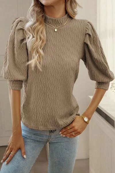 Work To Leisure Half Puff Sleeve Mock Neck Top