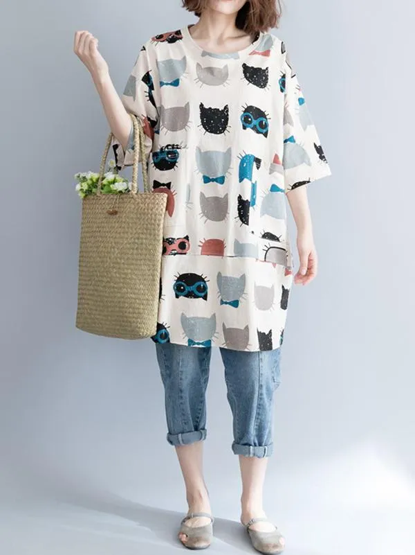 xakxx Casual Cartoon Printed Round-Neck T-Shirt