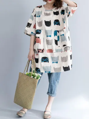 xakxx Casual Cartoon Printed Round-Neck T-Shirt