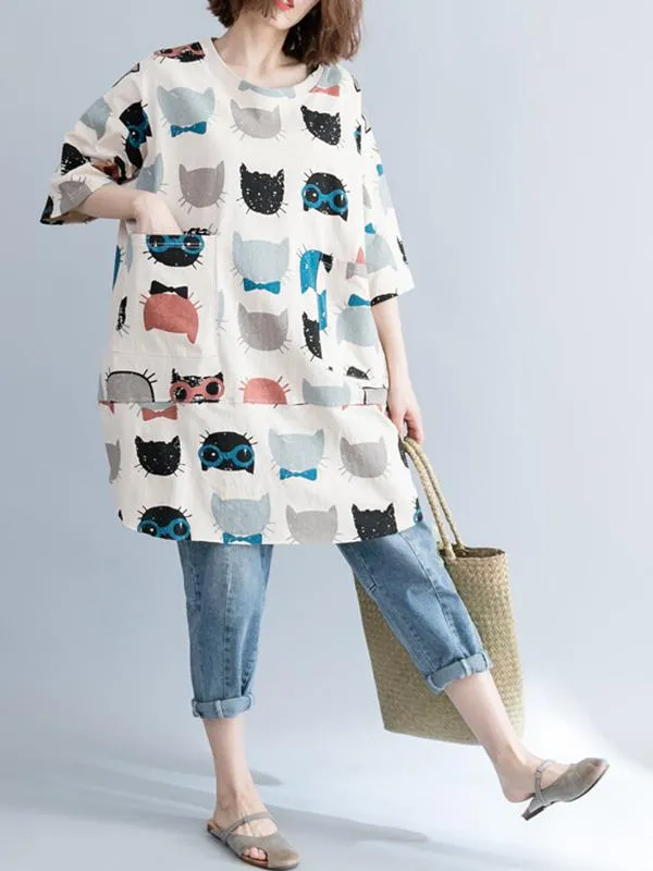 xakxx Casual Cartoon Printed Round-Neck T-Shirt