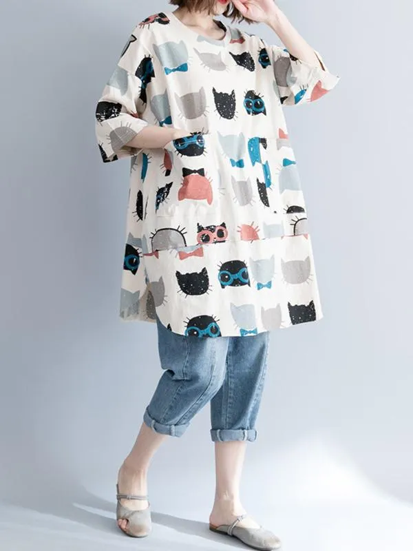 xakxx Casual Cartoon Printed Round-Neck T-Shirt