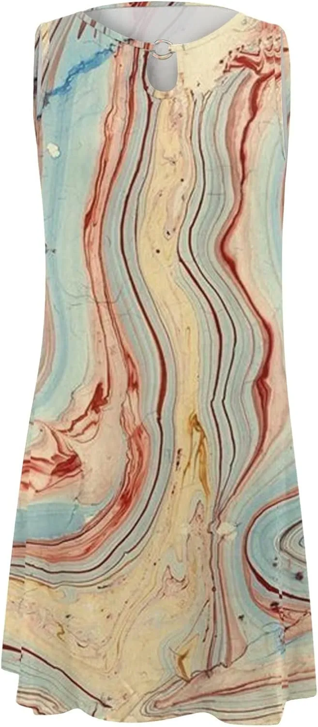 ZYXTIM Women's Casual Summer Sleeveless Dresses American Flag Star Vertical Striped Flowy Swing Shift Dress Boho Tank Dress