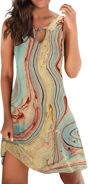 ZYXTIM Women's Casual Summer Sleeveless Dresses American Flag Star Vertical Striped Flowy Swing Shift Dress Boho Tank Dress